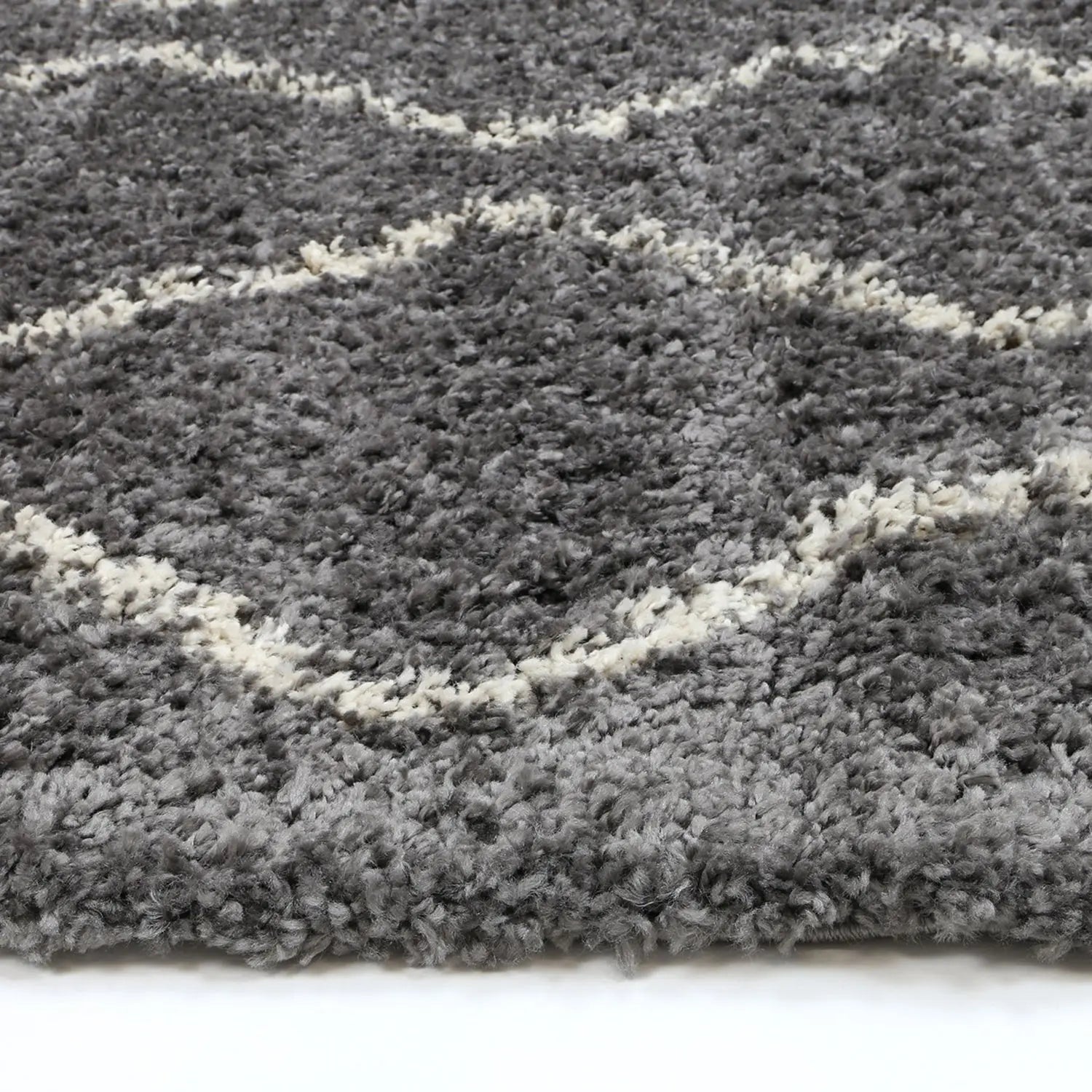 Argana Grey Cream Patterned Shag Rug decorugonline