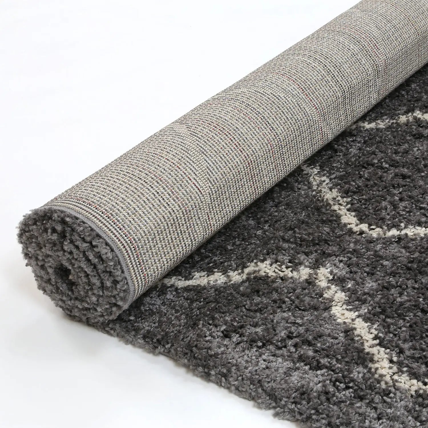 Argana Grey Cream Patterned Shag Rug decorugonline