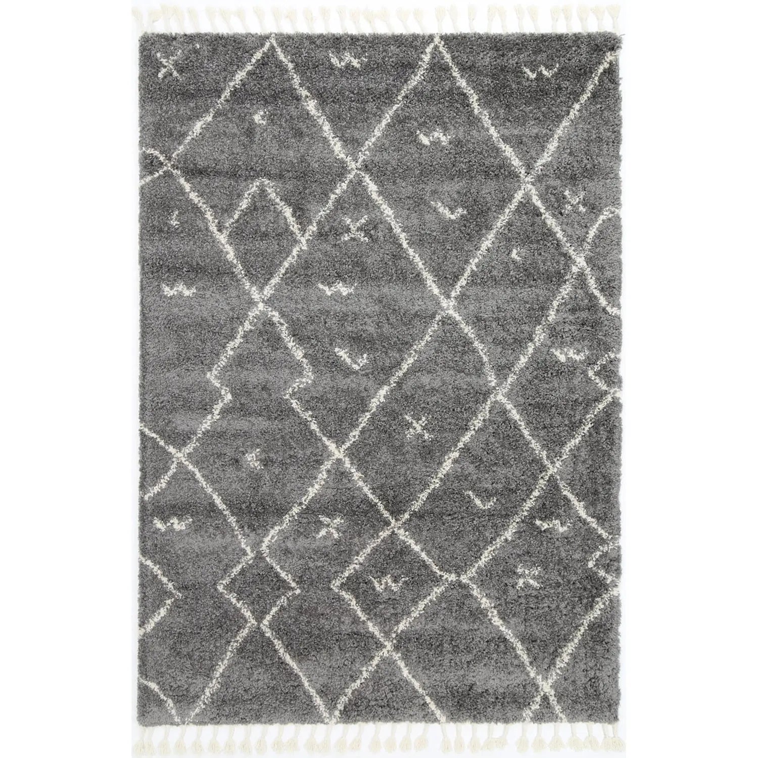 Argana Grey Cream Patterned Shag Rug decorugonline