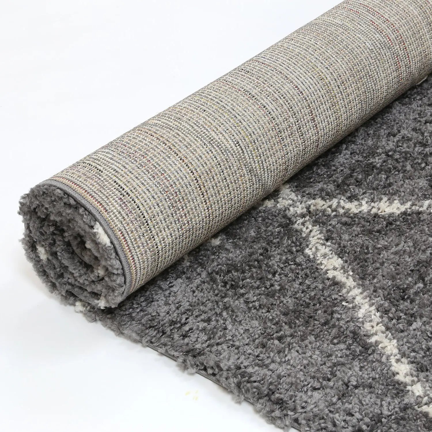 Argana Grey Cream Patterned Shag Rug decorugonline