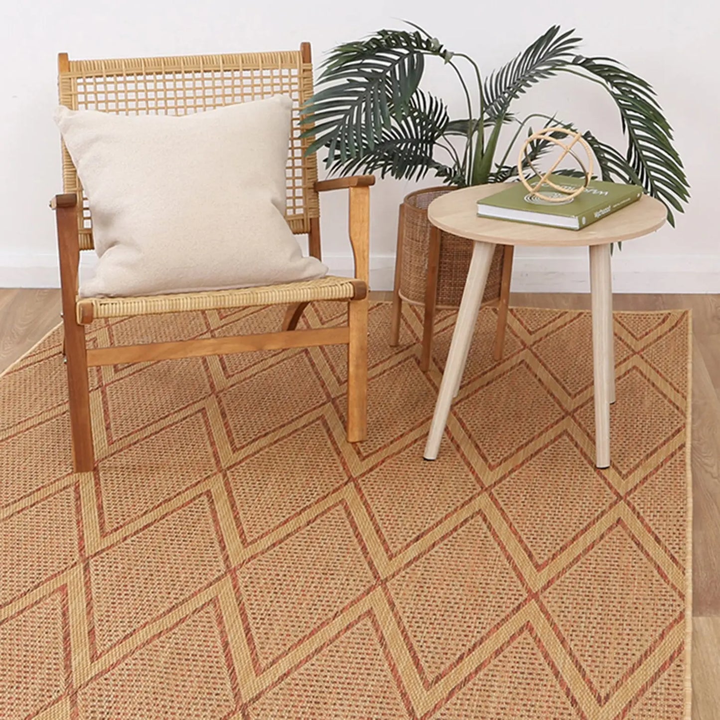 Elements Herringbone Terracotta Diamond Non-Slip Rug DecoRug