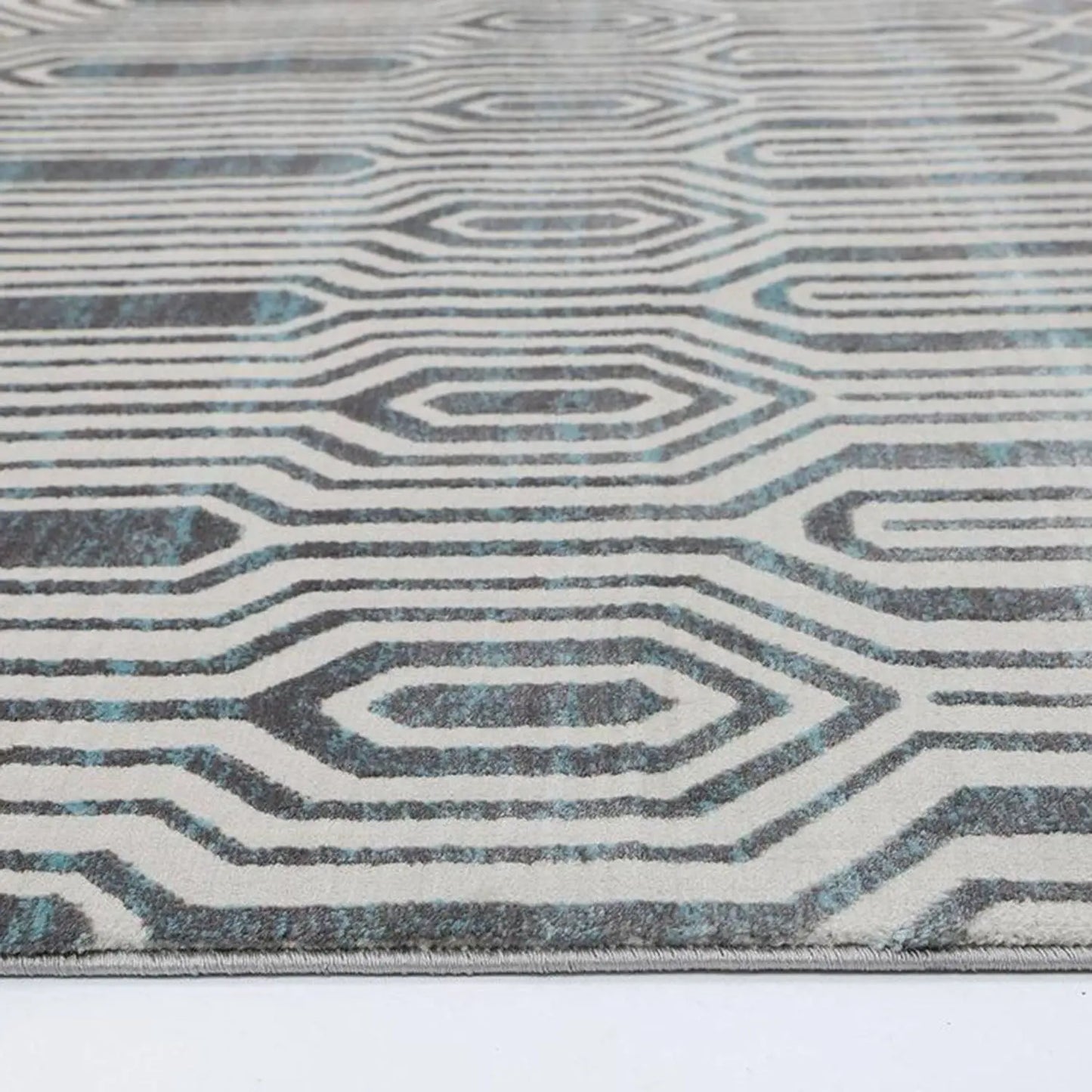 Pierre Cardin Sateen Maze Designer Rug Grey/Blue decorugonline