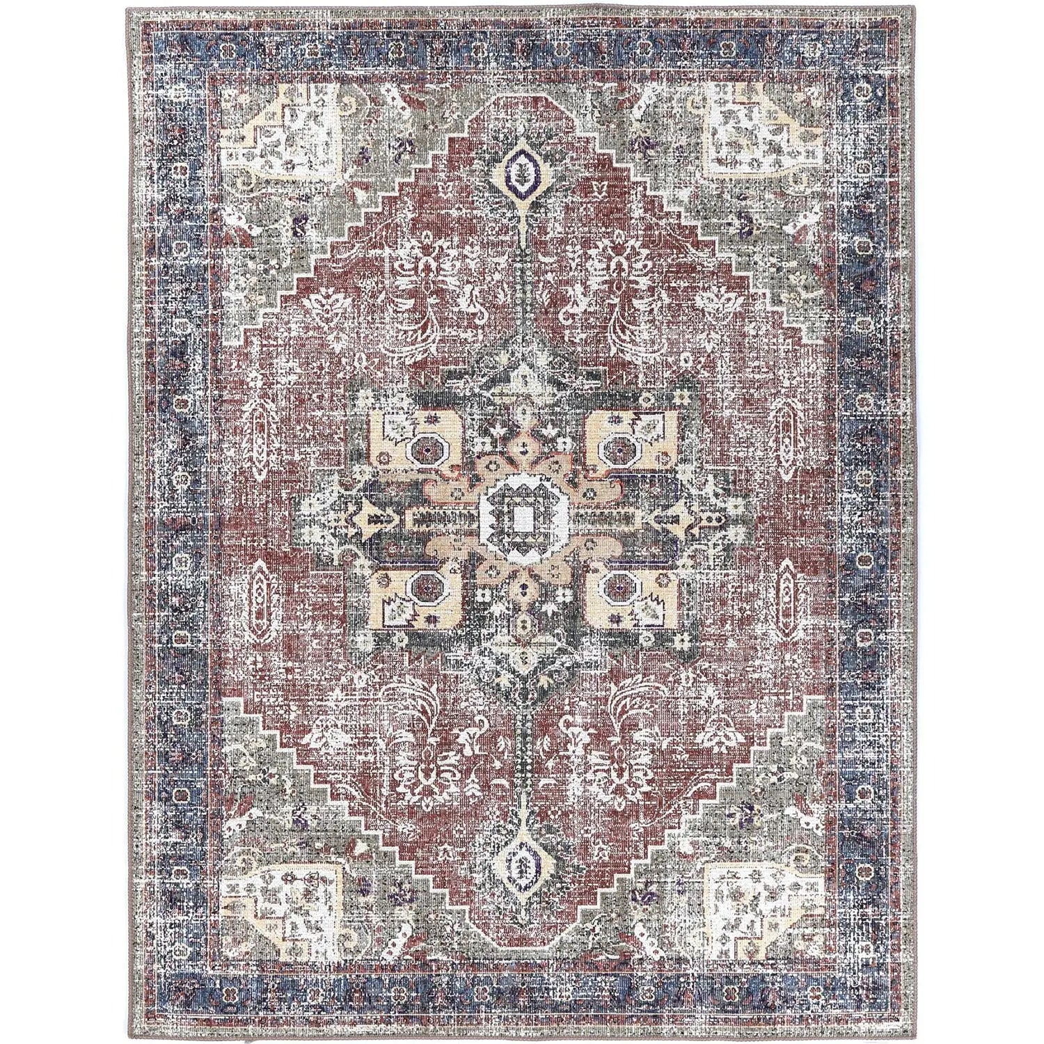 Rajah Earth Red Indigo Distressed Rug Decorug