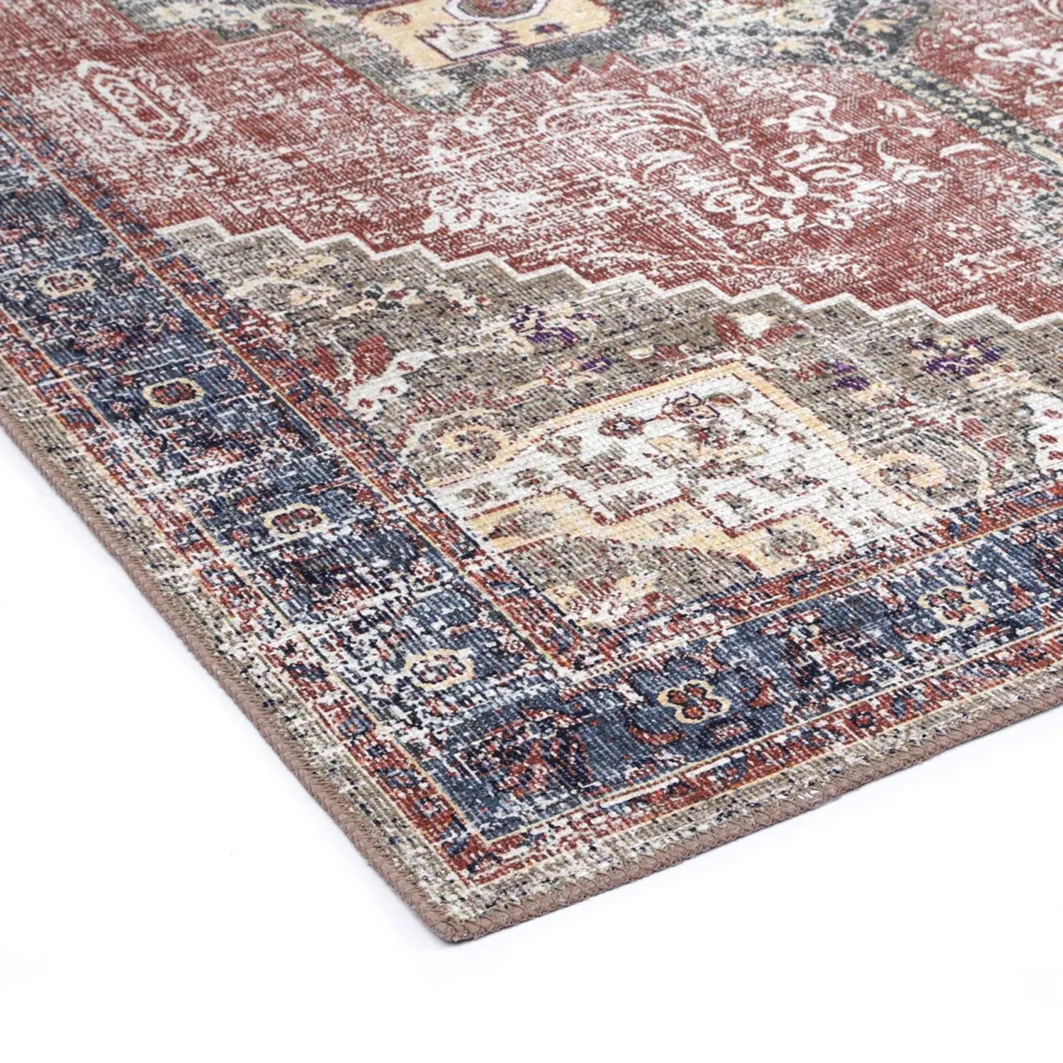 Rajah Earth Red Indigo Distressed Rug Decorug