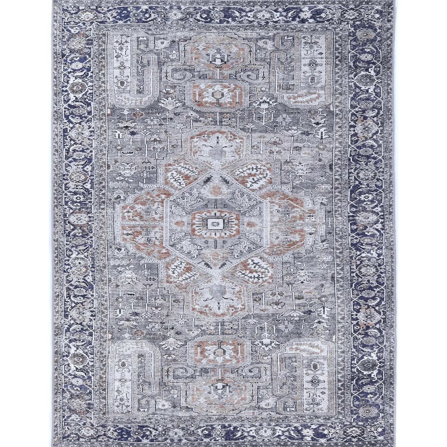 Rajah Navy and Rust Vintage Medallion Rug DecoRug